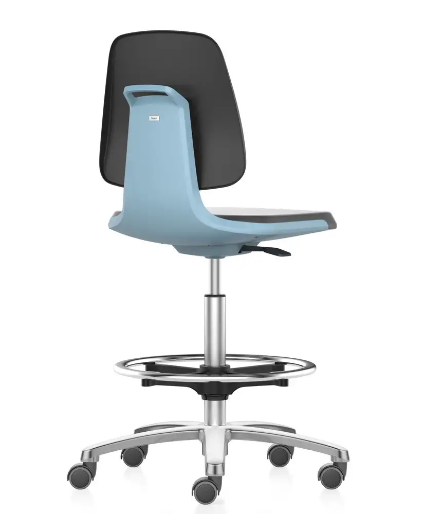 Sedia da laborat. e industr. Bimos Smart, sedile concavo blu, altezza max. 810 mm, imbottitura PU