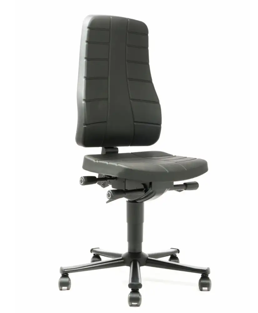 Sedia Bimos All-In-One, imbottitura in PU nera, con ruote