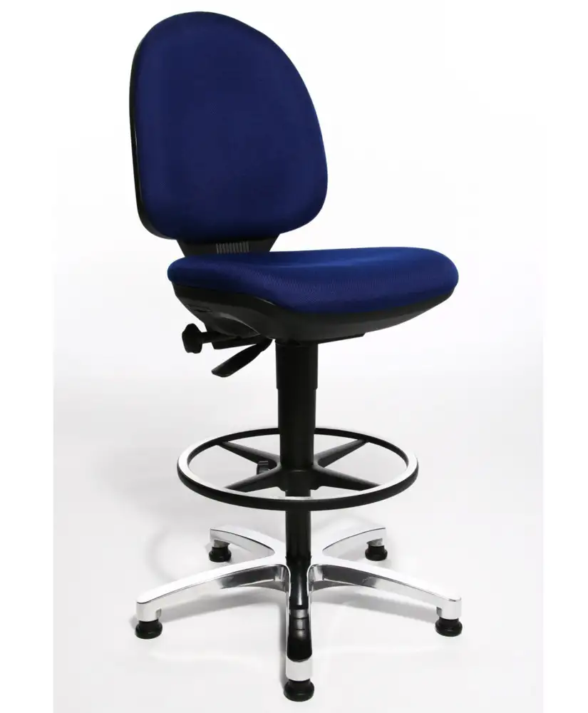 Sedia girevole da lavoro TopStar Tec 50 Counter, base a croce in alluminio, sedile in tessuto, blu