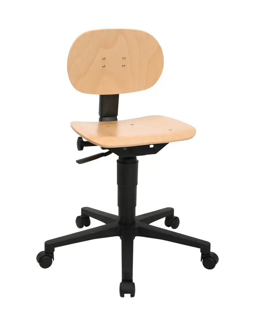 Sedia girevole da lavoro TopStar Tec 11, con base a croce in plastica, sedile in legno di faggio
