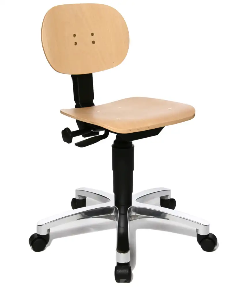 Sedia girevole da lavoro TopStar Tec 11, con base a croce in alluminio, sedile in legno di faggio