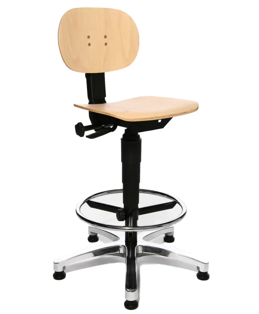 Sedia girevole da lavoro TopStar Tec 11 Counter, con base a croce in alluminio, sedile in faggio
