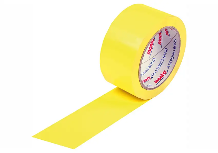 Nastro adesivo monta 250 in PVC, giallo, larghezza 50 mm, lunghezza 66 m, spessore 57µ