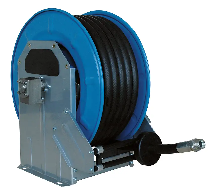 Avvolgitore autom. x tubi flessibili, diesel/acqua, in lamiera d'acc., lungh. tubo 20m, DN 20