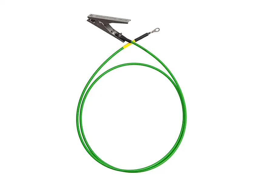 Cavo terra+pinza di messa a terra 120mm, terminale ad anello, cavo dritto verde, 2 m., ATEX