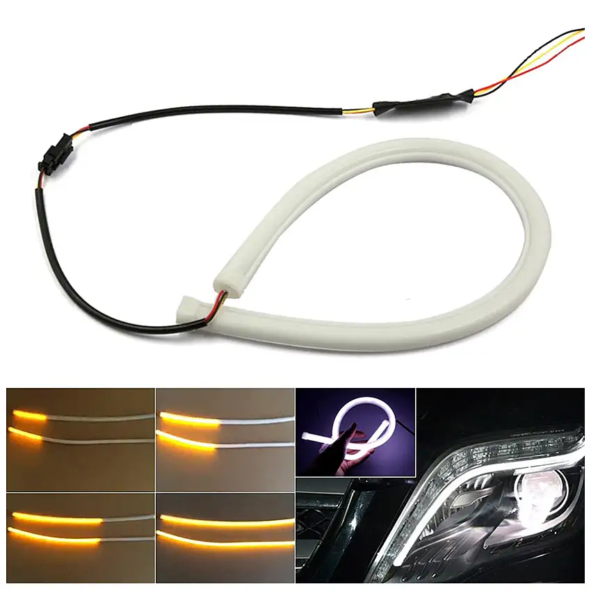 Pz 2 luci luce led flessibile diurne posizione frecce drl stricia audi sequenziali (60 cm sequenziale - trasparente)