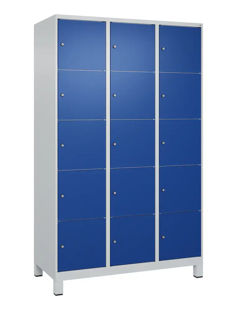 Armadio Cabo C+P con cass. di sicurezza, su piedini, 15 scomparti, 1200x500x1950mm, grigio/blu