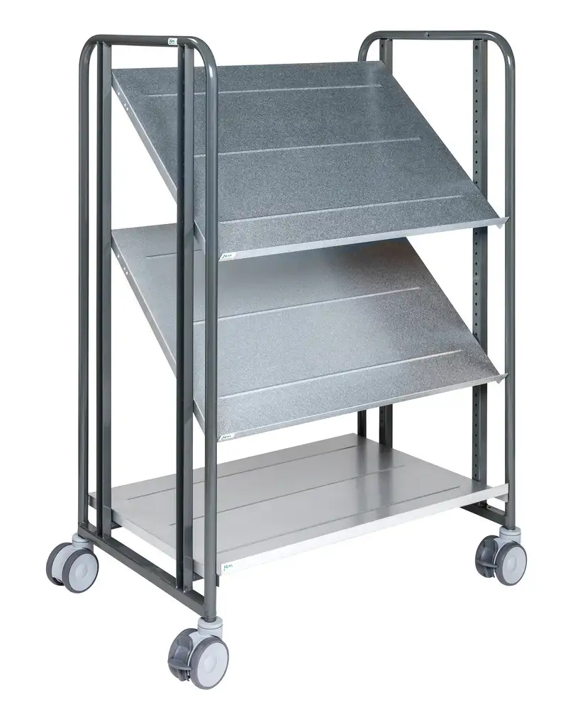 Carrello Kongamek a ripiani, riv. a polvere grigio, 3 rip. fless., 877x638x1300mm, 4 ruote orient.