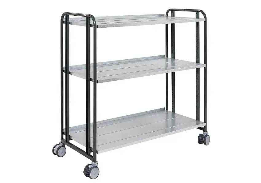 Carrello Kongamek a ripiani, riv. a polvere grigio, 3 rip. fless., 1277x638x1300mm, 4 ruote orient.