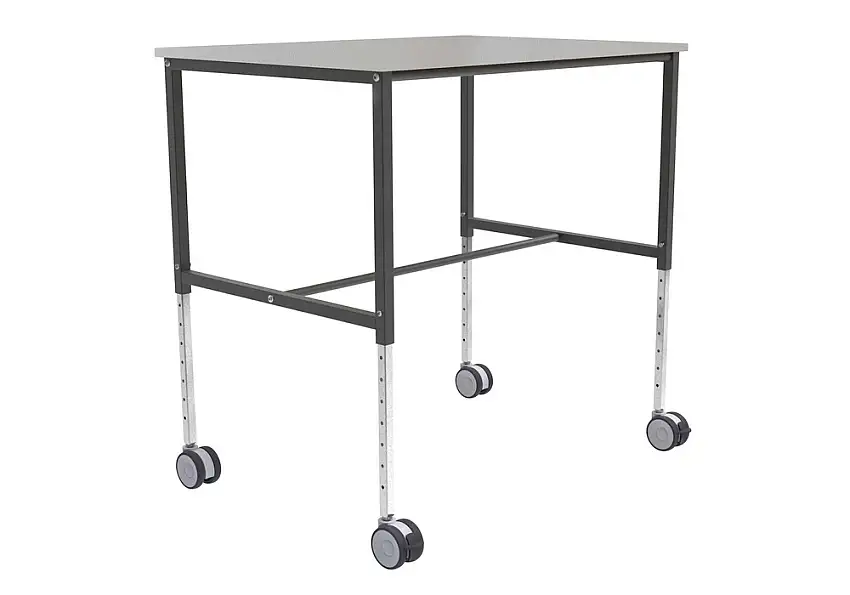 Tavolo mobile Kongamek Ergo, rivestito a polvere grigio scuro, regol. in altezza, 800x1140x720mm