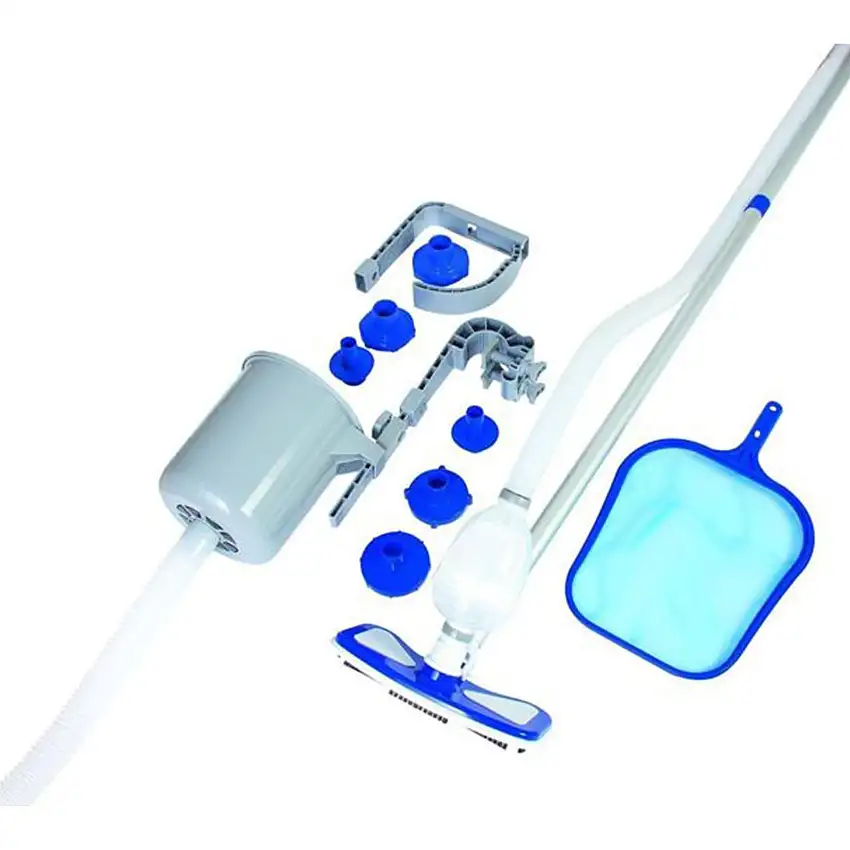 Kit completo di mantenimento "de luxe" per piscine con Aspirafango, Retino, Skimmer, asta Telescopica