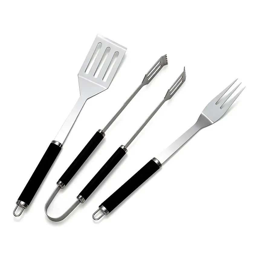 Set professionale 3 accessori barbecue in acciaio Inox con manici isolanti