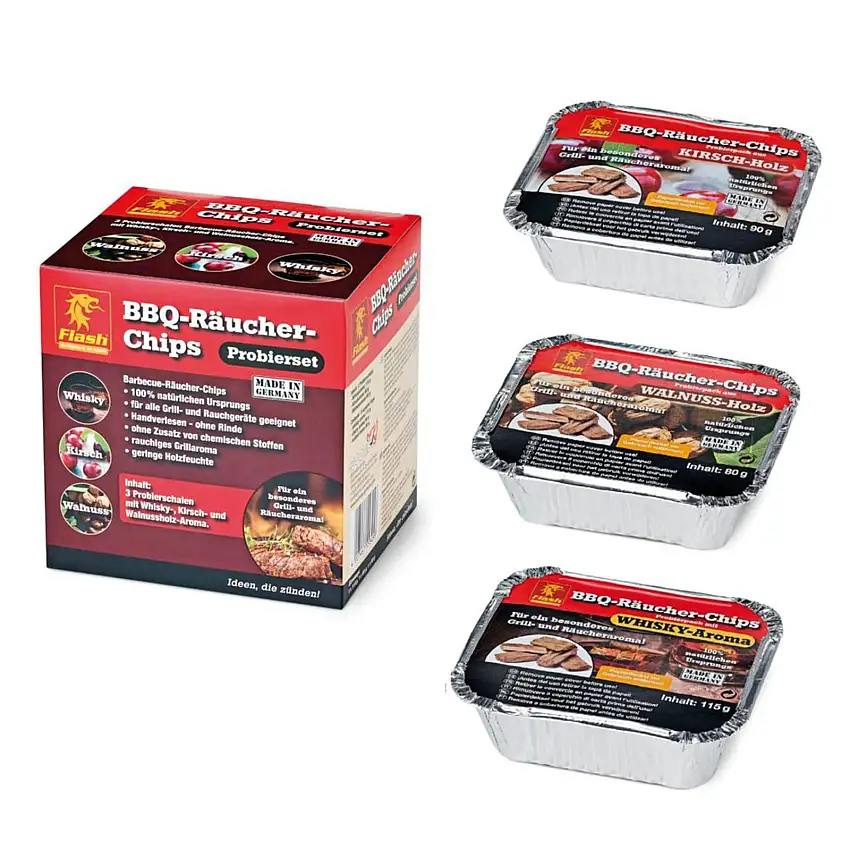Set di 3 vaschette per affumicatore barbecue, ideale per ribs e arrosto noce, whisky e ciliegia