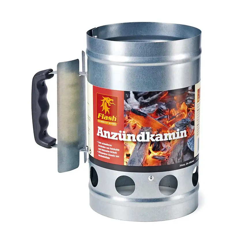 Accendi carboni e bricchetti per barbecue ciminiera starter inox con manico di protezione