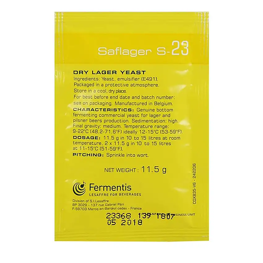 Lievito secco per birra artigianale a Bassa fermentazione "Dry Lager Yeast S23" da 11,5 g