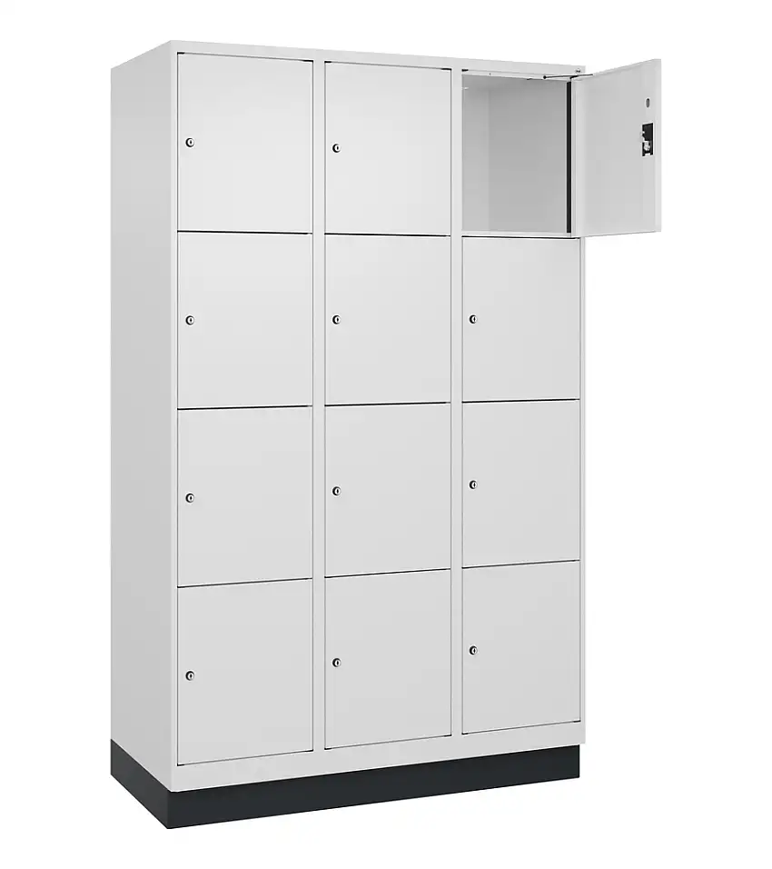 Armadio Cabo-Plus C+P con cass. di sic., 3 zone con 4 scomp., 1200x500x1950mm, bianco, con zoccolo