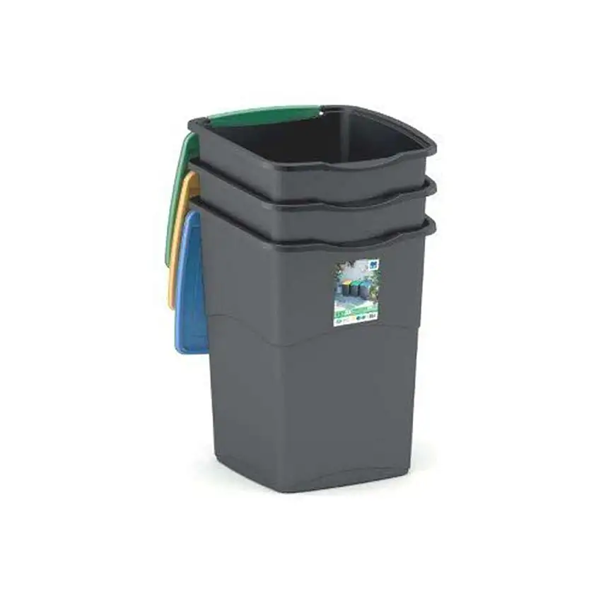 Bidoni per la raccolta differenziata in plastica impilabili, set da 3 pz