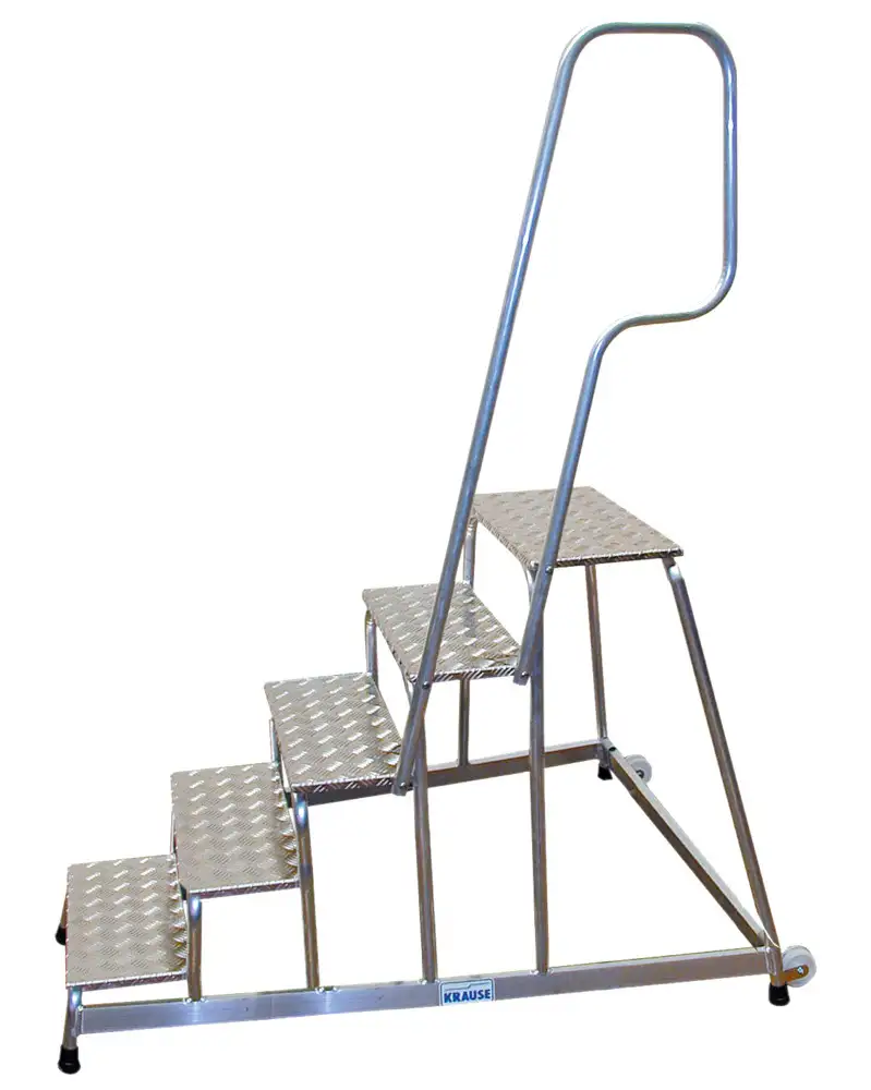 Scaletta in alluminio, con corrimano e ruote, 5 gradini