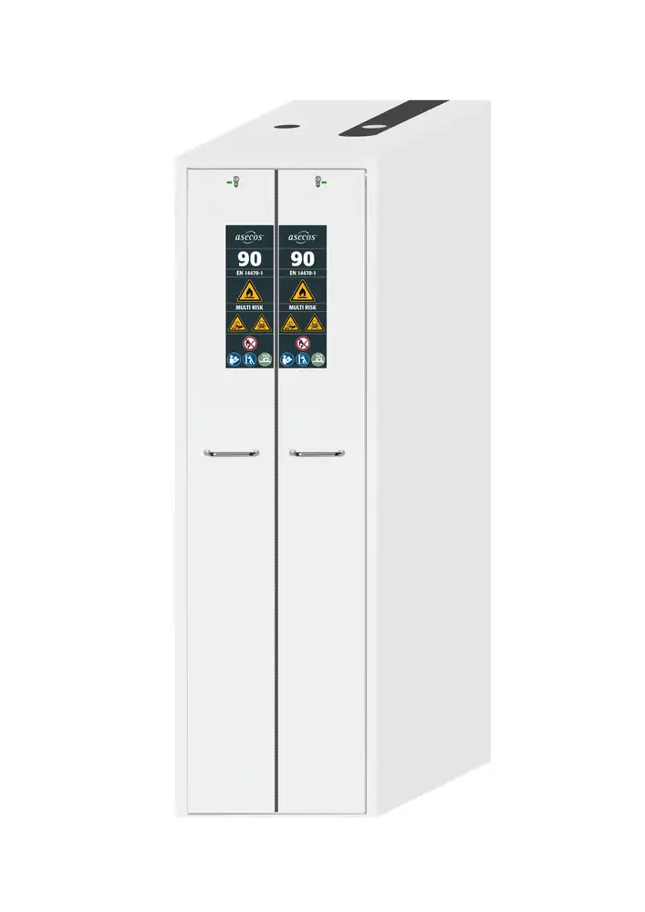 Armadio per sost. pericolose asecos MULTIRISK, antincendio, cassetti verticali, bianco laboratorio