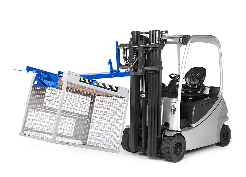 Attrezzatura RGW per ribaltamento di box grigliati EURO con carr. elevatore, portata 450 kg, blu