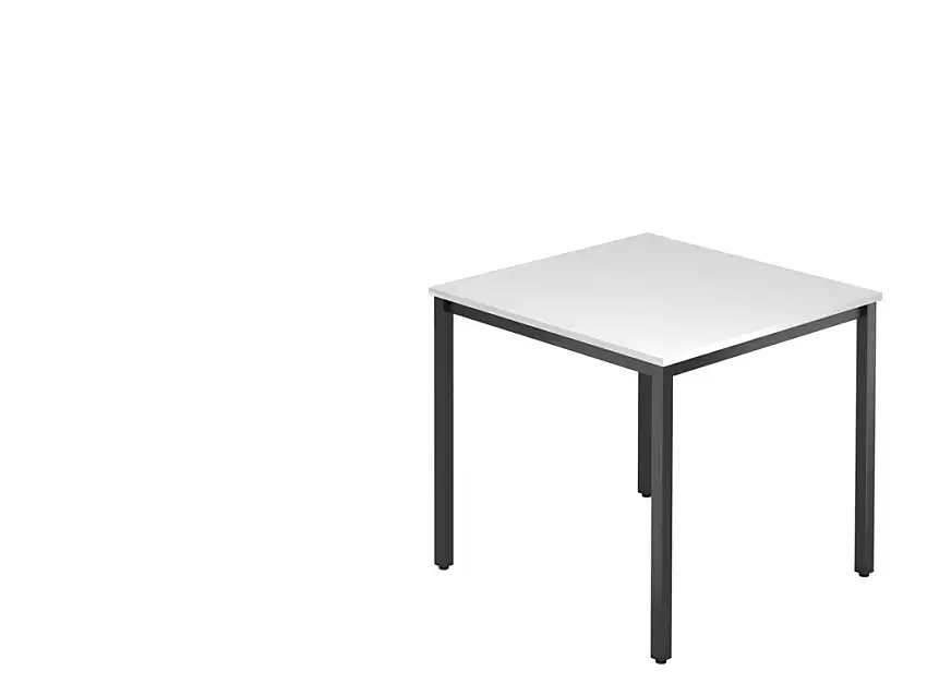 Tavolo da riunioni e colloqui, forma quadrata, struttura su quattro gambe, 800x800x720mm,bianco/nero