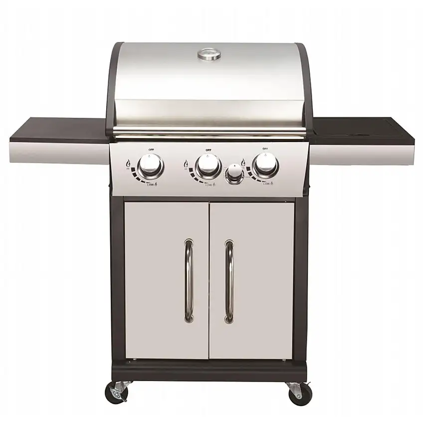 Barbecue a gas pietra lavica con fornello laterale BBQ in acciaio inox 3 fuochi + 1 denver
