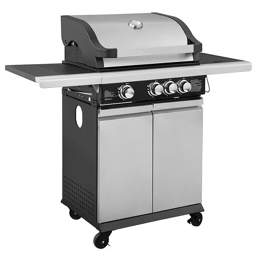 Barbecue a gas pietra lavica con fornello laterale BBQ in acciaio inox 3 fuochi + 1 malibù