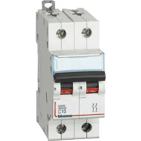 BTICINO FN82C10 - Magnetotermico 2P curva C - In= 10A - Icn= 6kA - Vn= 400 Vac - 2 moduli