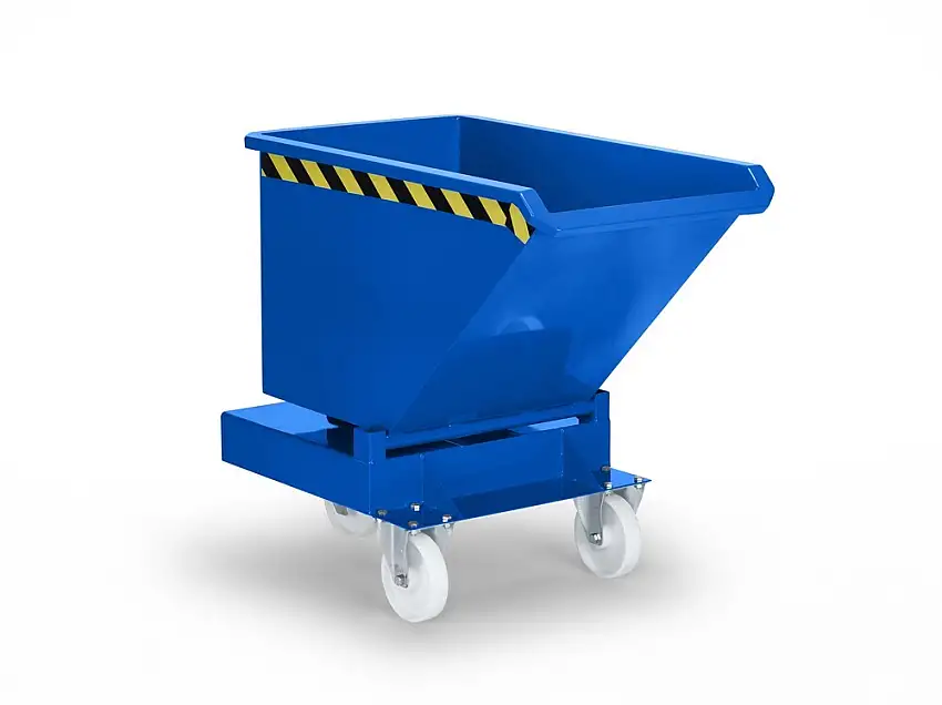 Carrello ribaltabile in acciaio per carrello elevatore, volume 200 lt, blu