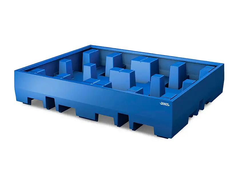 Vasca di raccolta in PE per 4 fusti da 200 litri / 2 Europallet, volume di raccolta 440 litri