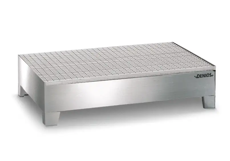 Vasca di raccolta in acciaio inox per 2 fusti da 200 litri, 850 x 1342 x 325 mm, con grigliato