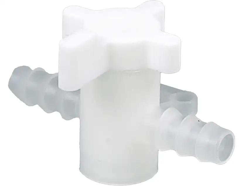 Valvola d'intercettazione a 2 vie, in PVDF, bianco, per tubi flessibili di Ø 7-9 mm (pacco 5 pz.)