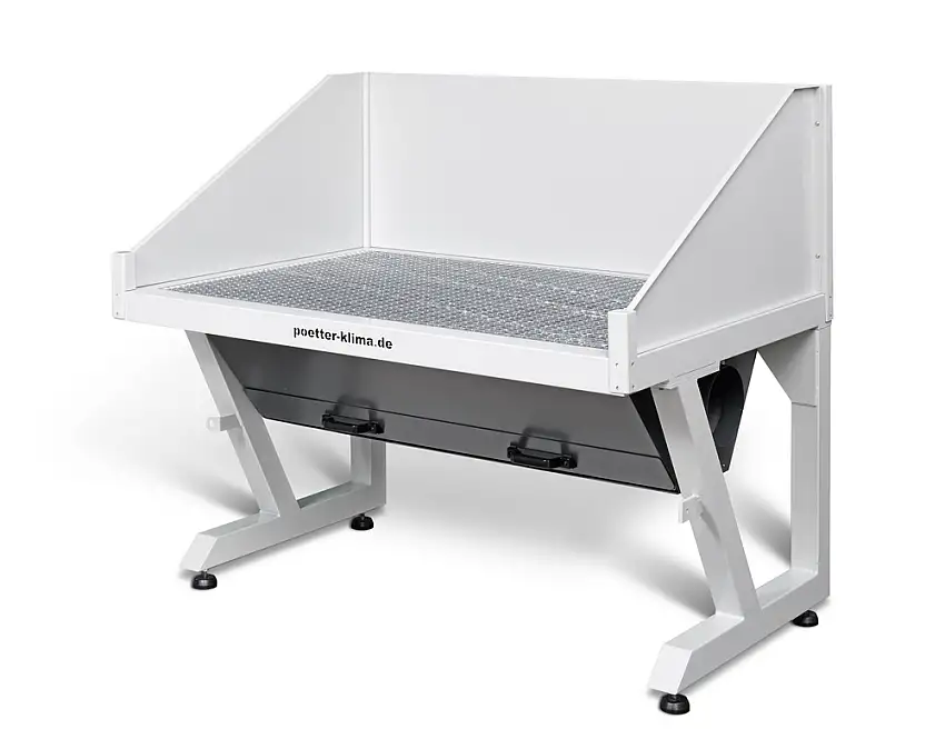 Tavolo con aspir. sottopavimento, superficie di lavoro L 2000 x P 900mm, con modulo e vasca profonda