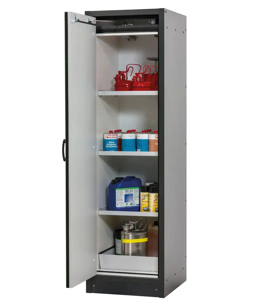 Armadio antincendio asecos Basis-Line 30-63L per sostanze pericolose, antracite/grigio, 3 ripiani