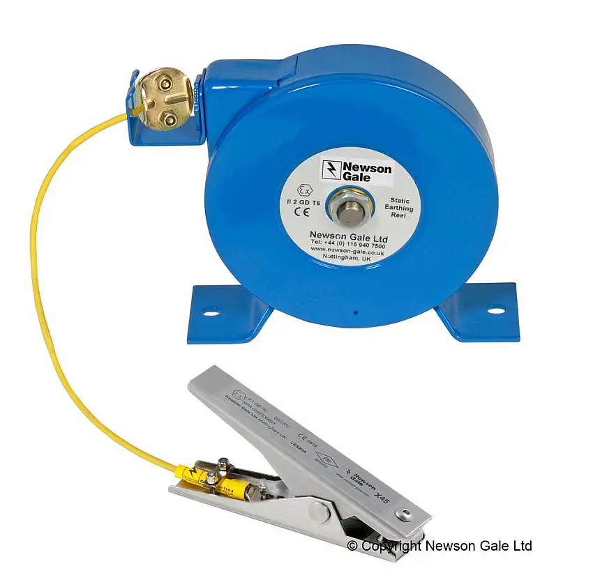 Avvolgitore per cavo di terra, con pinza 120 mm, rivestito a polvere, avvolgicavo 9 metri, ATEX