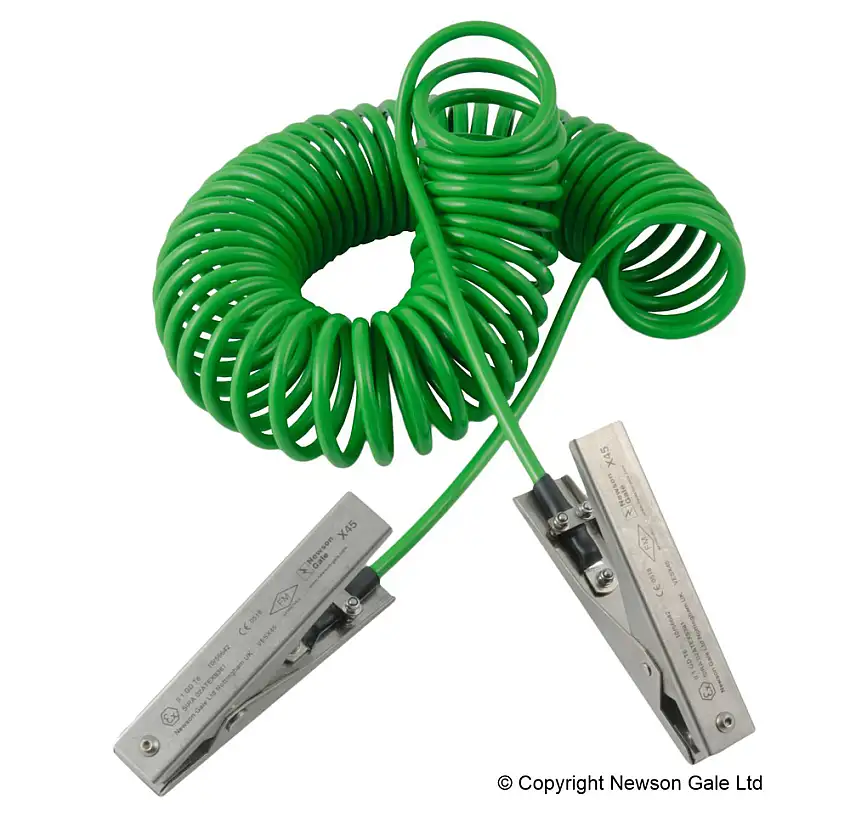 Cavo terra + pinze di messa a terra 120 mm+ 120 mm, cavo a spirale verde da 3 metri, ATEX