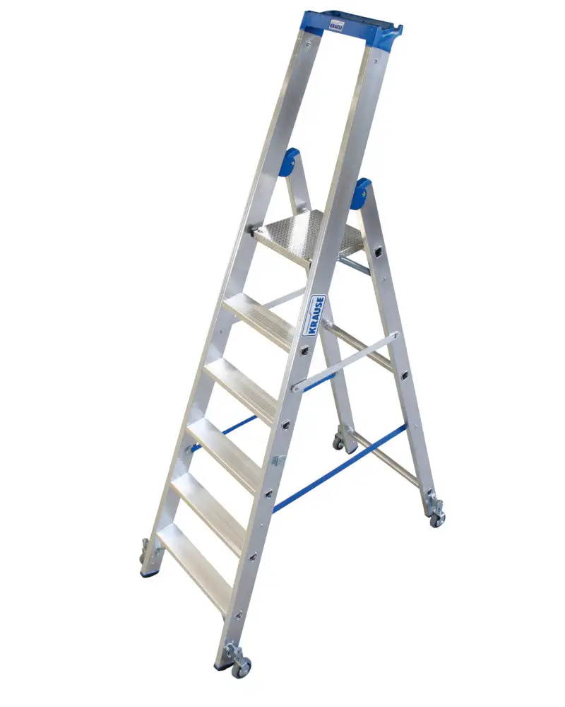 Scala a libro in alluminio, con ruote e 2 cinghie di sicurezza, 6 gradini