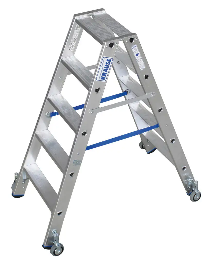Scala a libro in alluminio, con ruote, 2 x 5 gradini