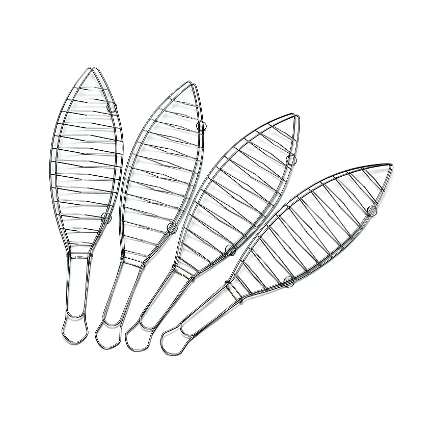 Kit 4 griglie per pesce da barbecue in acciaio inox da 42 cm accessori professionali