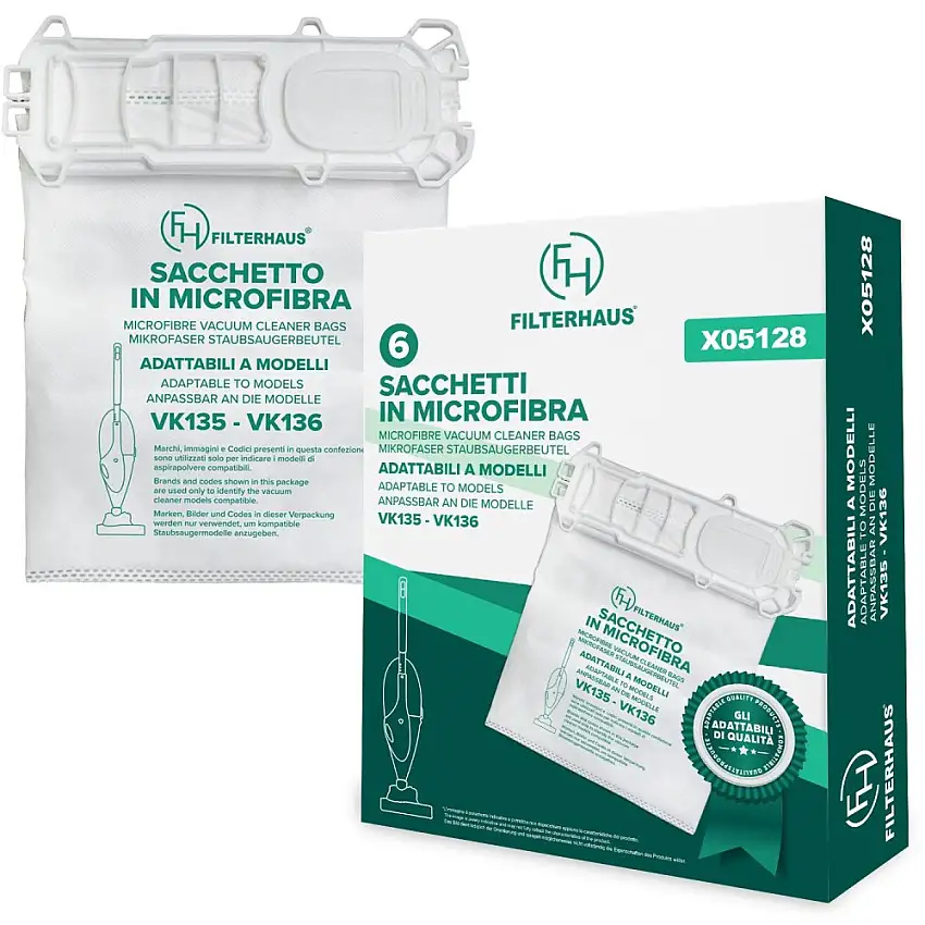 6PZ SACCHETTI ASPIRAPOLVERE FOLLETTO VK 135 VK 136 in stoffa
