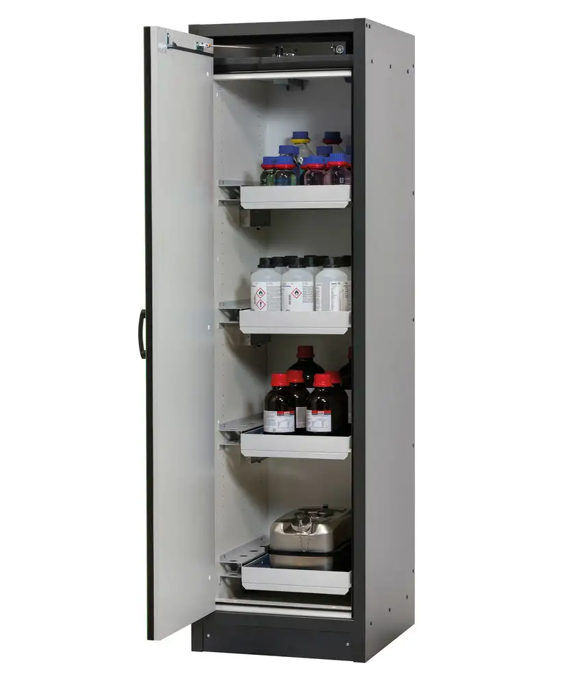 Arm. antinc. asecos Basis-Line per sost. pericolose, tipo 30-64L, antracite/grigio, 4 cass. a vasca