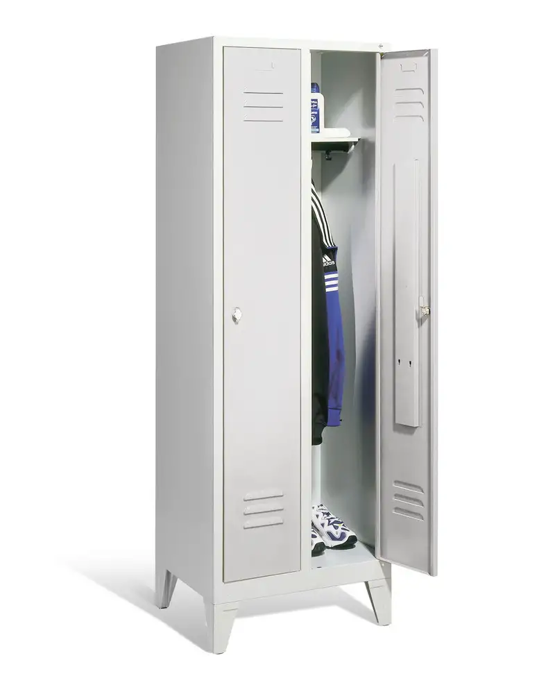 Armadietto spogliatoio Cabo, con 2 scomparti armadio, L 610, P 500, H 1850 mm, con piedi, grigio