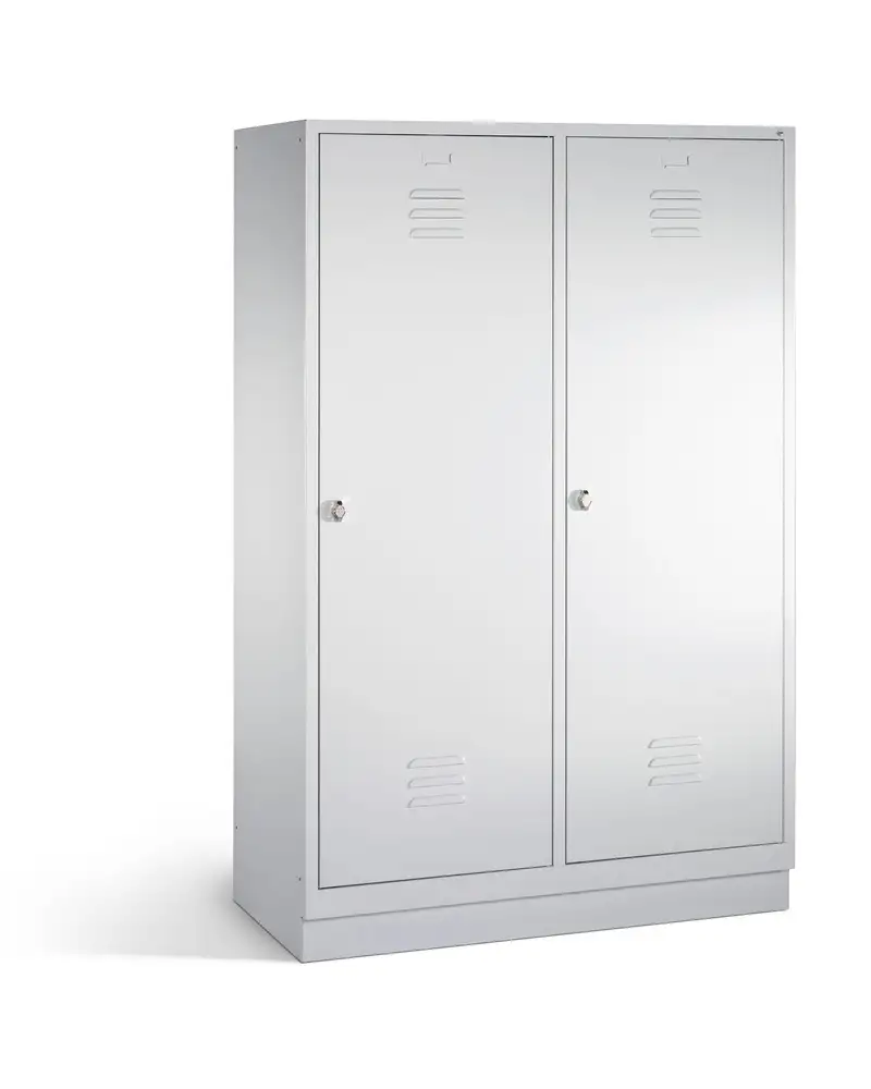 Armadietto spogliatoio Cabo, 4 scomparti, L 1190, P 500, H 1800 mm, zoccolo, grigio, 2 porte