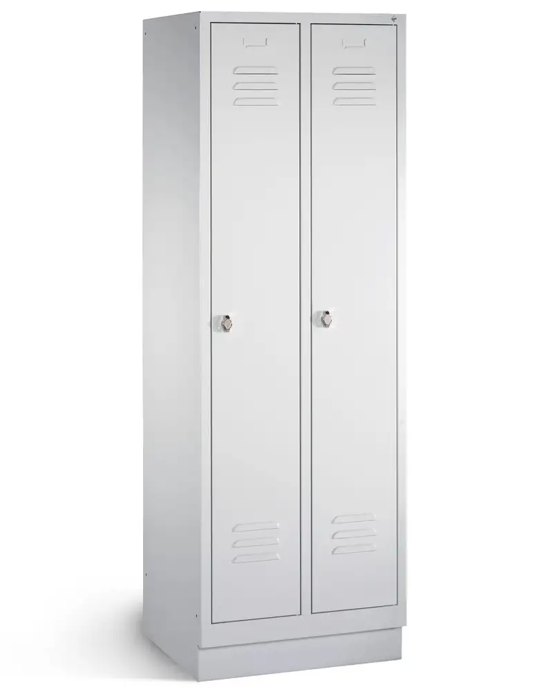 Armadietto spogliatoio Cabo, con 2 scomparti armadio, L 610, P 500, H 1800 mm, con zoccolo, grigio