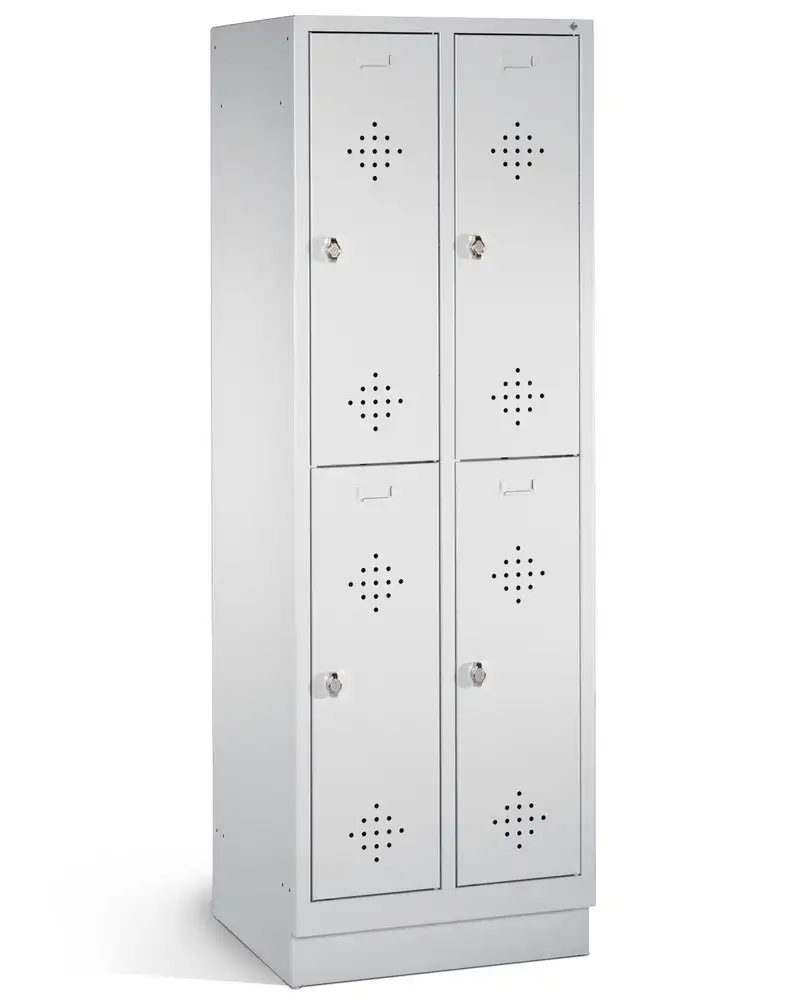 Armadietto spogliatoio a due piani Cabo, 4 scomparti armadio,L 610,P 500,H 1800 mm, zoccolo, grigio