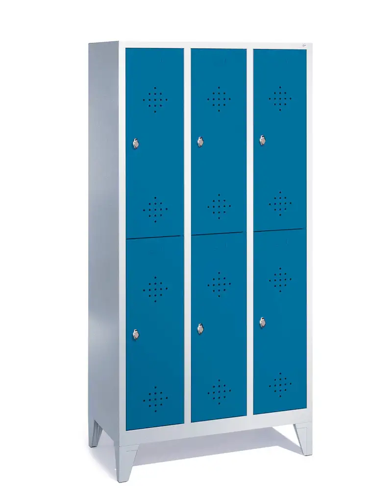 Armadietto spogliatoio a 2 piani Cabo, 6 scomparti armadio,L 900,P 500,H 1850 mm,piedini, porte blu