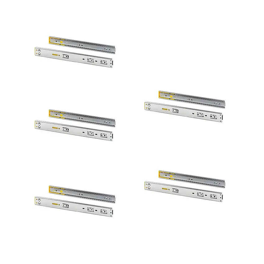 Emuca Lotto di 5 set di guide per cassetti, a sfera, altezza 45 mm, profondità 400 mm, estrazione totale, push, chiusura soft, Zincato bianco