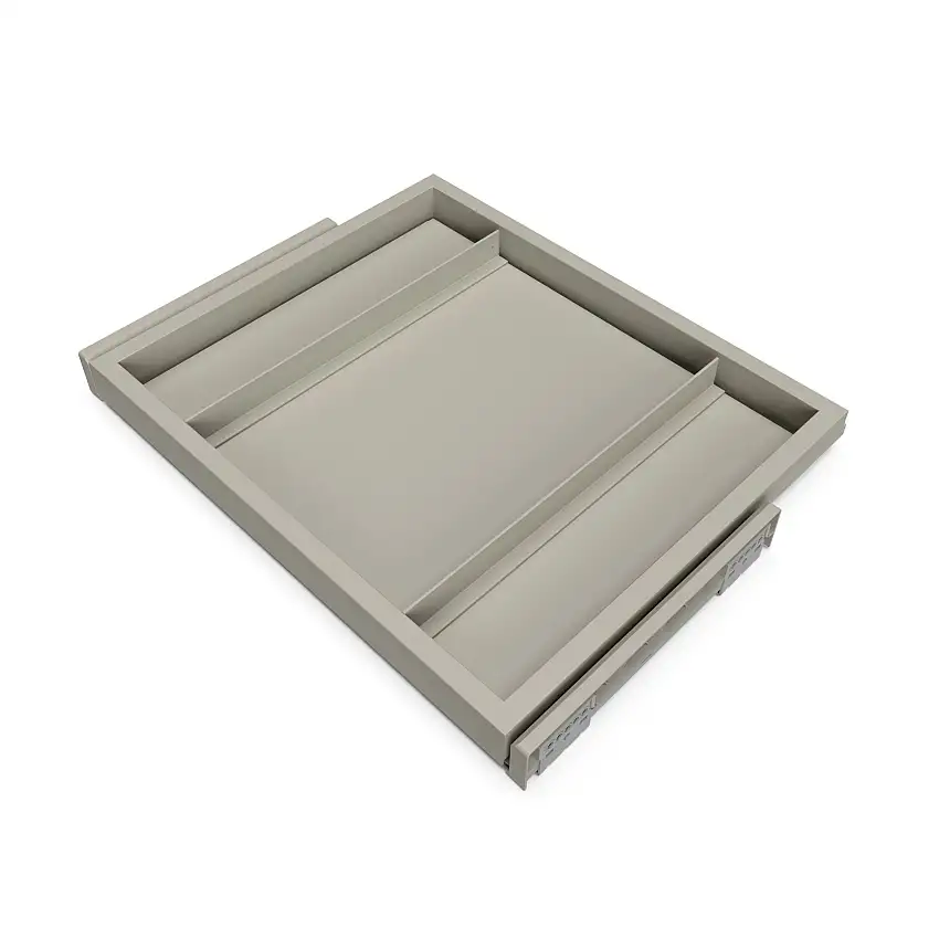 Emuca Kit di vassoio metallico e telaio a scorrimento con chiusura ammortizzata per armadio, regolabile, modulo 600 mm, Grigio pietra