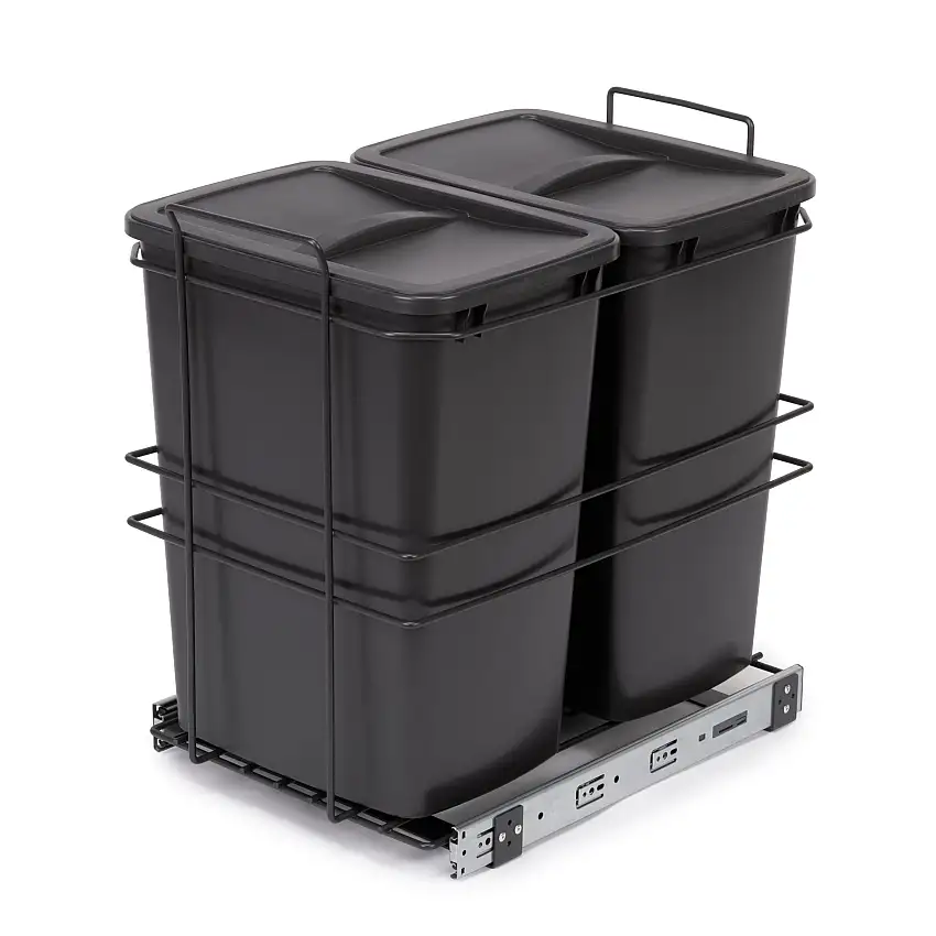 Emuca Contenitore per la raccolta differenziata Recycle da montare sul fondo e da estrarre manualmente in cucina Recycle 2x35lt, Grigio antracite Tecnoplastica