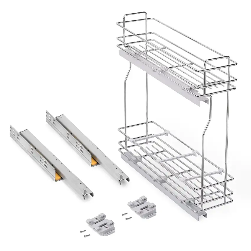 Emuca SupraMax portabottiglie laterale estraibile SupraMax con chiusura soft, modulo 200 mm, Acciaio, Cromato lucido